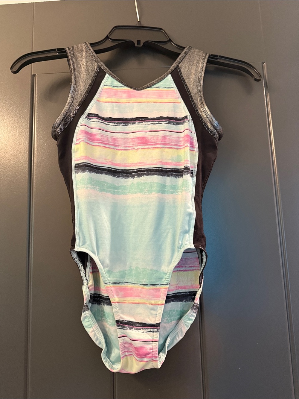 Ivivva by Lululemon Girls Multicolor Striped Leotard Mint, Pink, Black, Metallic